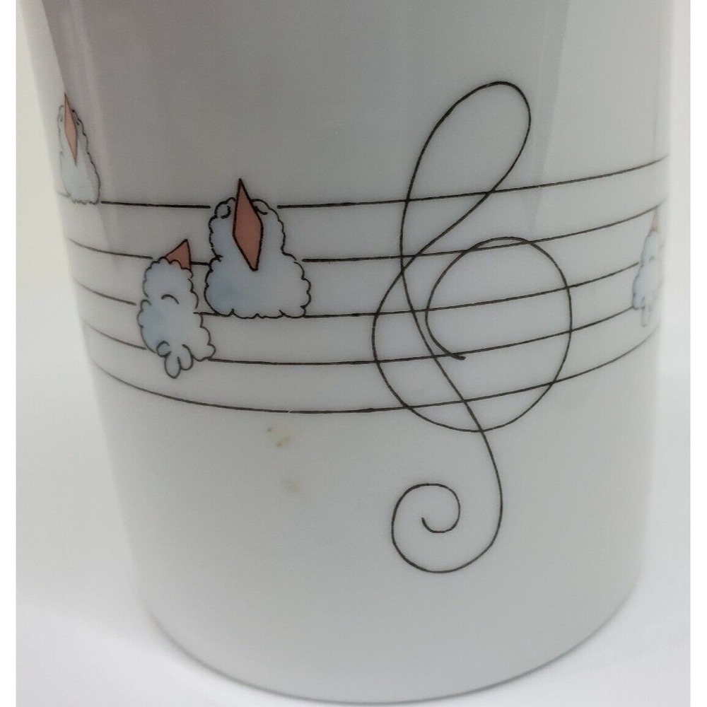Vtg Steinbeck Toscany Japan Art Mug G-clef‎ Whimsical Songbird Lid Coaster Music